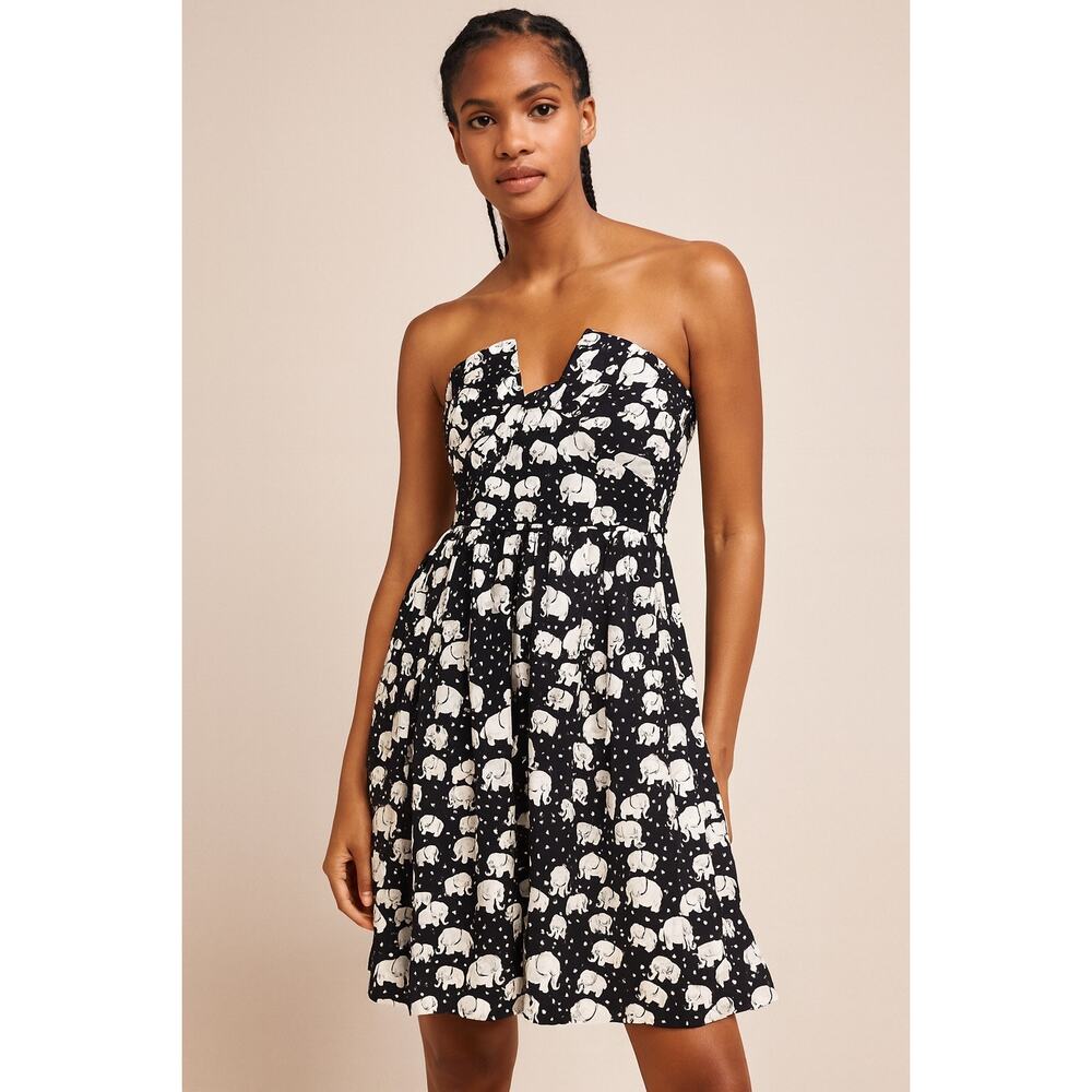 Anthropologie Porridge Elephant Print Strapless Dress